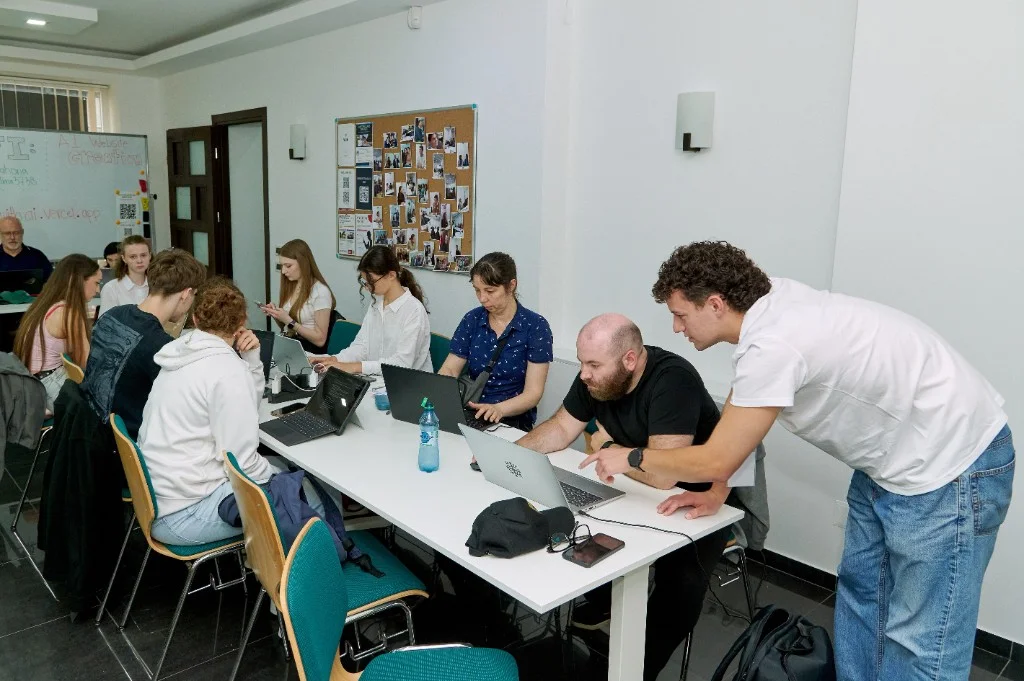 Participants in an AI website creation workshop